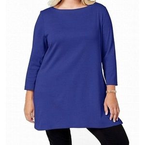 Karen Scott Women’s Royal Blue Cotton Boatneck Tunic 1X 16W 18W New With Tags